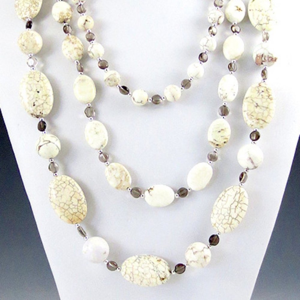 Magnesite, Smoky Quartz, Sterling 3-Necklace Set